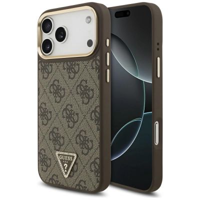 Etui Guess 4G Triangle Logo MagSafe na iPhone 17 Pro Max - brązowo-złote