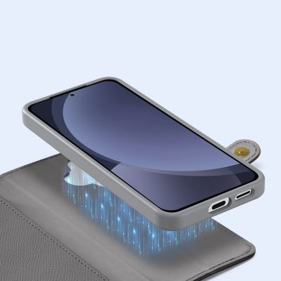 7. Etui skórzane Dux Ducis Lawa na Samsung Galaxy S25+ z odłączanym portfelem magnetycznym - szare