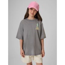 T-shirt loose z nadrukiem dziewczęcy 4F 4FJRSS26TTSHF3980-25S