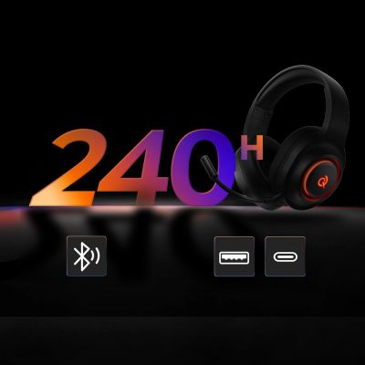 9. Słuchawki gamingowe QCY Heroad V200 Tri-Mode z dźwiękiem 7.1 baterią 240 h i odczepianym mikrofonem - czarne