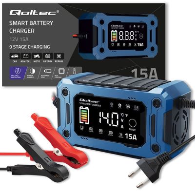 8. QOLTEC ŁADOWARKA 12V 15A | PROSTOWNIK DO AGM GEL LIFEPO4 | LCD