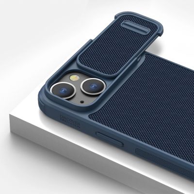 13. Nillkin Textured S Case etui iPhone 14 Plus pancerny pokrowiec z osłoną na aparat niebieskie