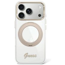 Etui Guess IML Ring Stand 360 Script Metal Logo MagSafe na iPhone 17 Pro Max / 18 Pro Max - przezroczyste