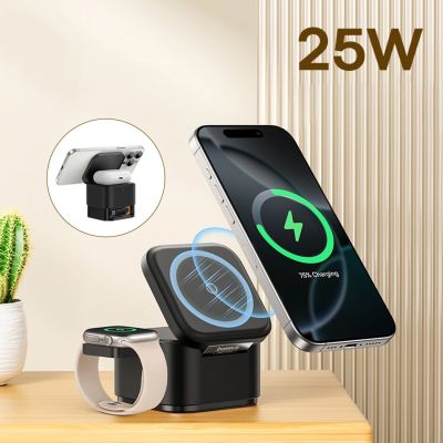 2. Ładowarka indukcyjna Baseus MagPro 3w1 25W kompatybilna z MagSafe do telefonu i smartwatcha - czarna