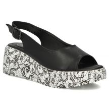 Skórzane sandały damskie na koturnie czarne Filippo DS7580