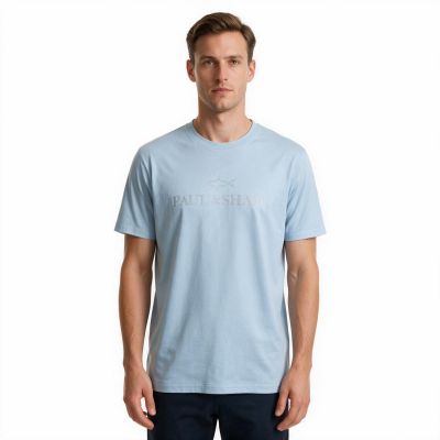 Paul&Shark T-shirt męski z bawełny i lyocellu jasnoniebieski 26411007-394 - elegancki komfort