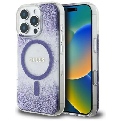 Etui Guess HC Resin Bottom Glitter MagSafe na iPhone 16 Pro  - fioletowe