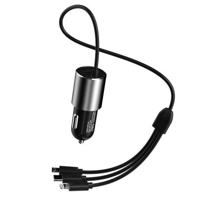 11. Dudao 3w1 ładowarka samochodowa USB 3,4 A wbudowany kabel Lightning / USB Typ C / micro USB czarny (R5ProN black)