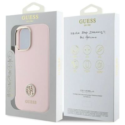 8. Etui Guess Silicone Logo Strass 4G na iPhone 16 - jasnoróżowe