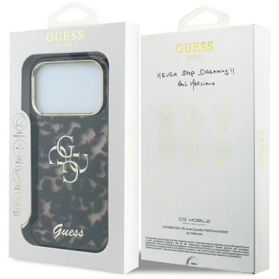 8. Etui Guess IML 4G Script Metal na iPhone 17 Pro Max / 18 Pro Max - czarno-brązowe