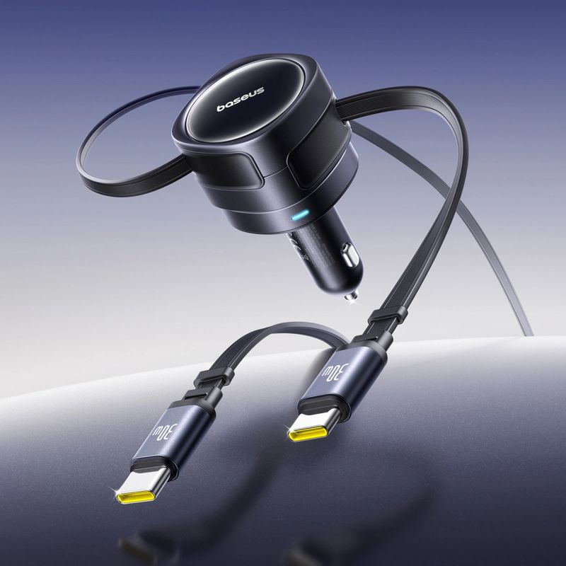 6. Ładowarka samochodowa Baseus Enjoyment Max 60W z dwoma zwijanymi kablami USB-C - czarna