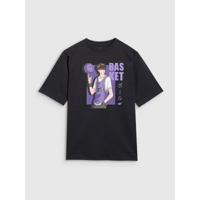 6. T-shirt oversize z nadrukiem chłopięcy 4F 4FJRAW25TTSHM3062-20S
