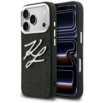 Etui Karl Lagerfeld IML Glitter KL Diamond Logo na iPhone 17 Pro - czarne