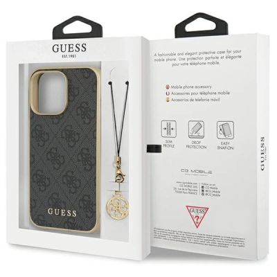 8. Etui Guess 4G Charms Collection na iPhone 14 Pro - szare
