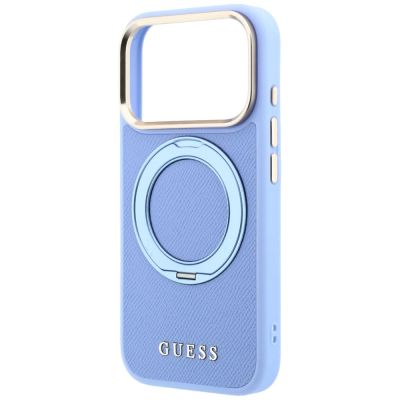 6. Etui Guess Ring Stand 360 Grained Classic Logo MagSafe na iPhone 18 Pro Max / 17 Pro Max - jasnoniebieskie