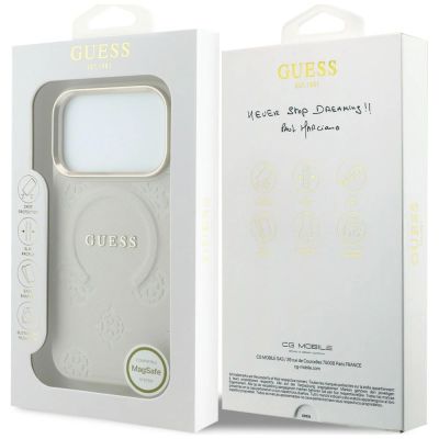 8. Etui Guess Saffiano Peony & Ring MagSafe na iPhone 18 Pro / 17 Pro - beżowe