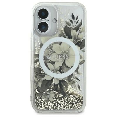 3. Etui Guess Liquid Glitter Flower MagSafe na iPhone 16 - beżowe