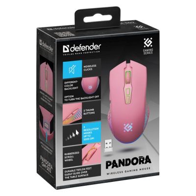 5. DEFENDER MYSZ BEZPRZEWODOWA PANDORA GM-502 RF 3200DPI 7P RÓŻOWA 52501