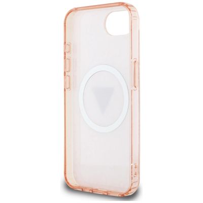 7. Etui Guess IML Metal Glitter 4G Circle Triangle MagSafe na iPhone 16e - różowe