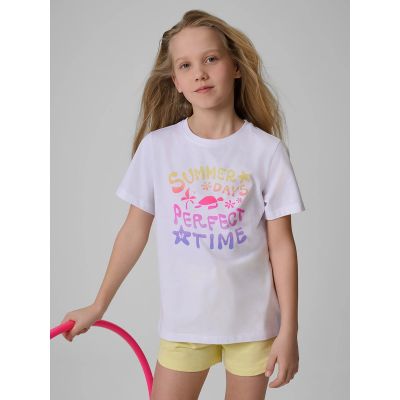 T-shirt bawełniany dziewczęcy 4F 4FJRSS26TTSHF3913-10S