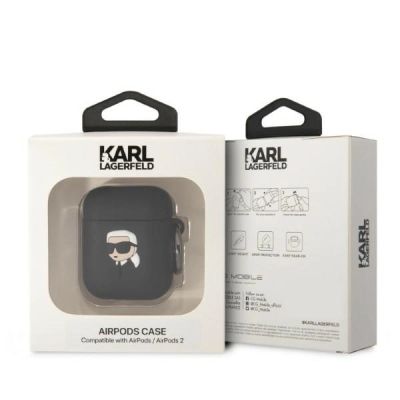 3. Etui Karl Lagerfeld Silicone Karl Head 3D na AirPods 1/2 - czarne