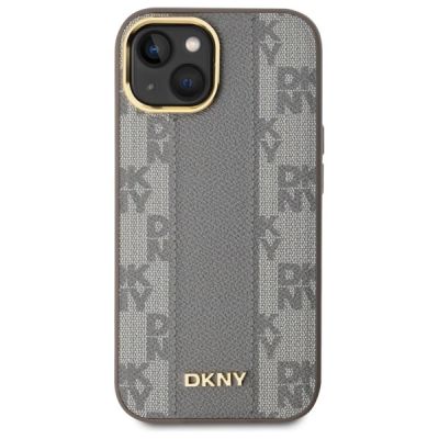 3. Etui DKNY Leather Checkered Mono Pattern MagSafe na iPhone 15 Plus - beżowe