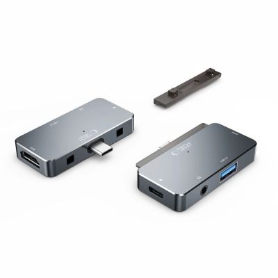 8. HUB Tech-Protect V6 4w1 USB-C - USB-A 3.0 / USB-C PD100W / HDMI / mini jack 3.5mm - szary
