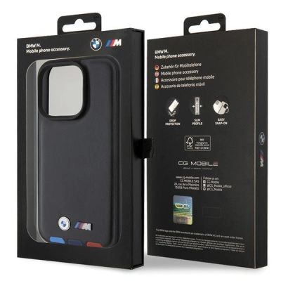 8. Etui BMW Leather Stamp Tricolor do iPhone 15 Pro - czarne