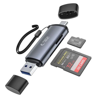 Czytnik Tech-Protect UltraBoost kart SD / micro SD ze złączami USB-C / USB-A - szary
