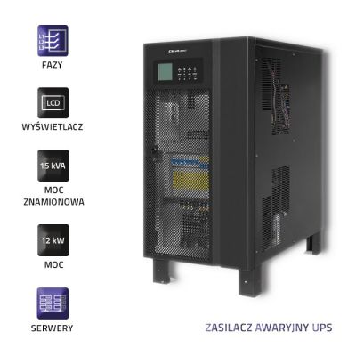 3. QOLTEC ZASILACZ AWARYJNY UPS 3-FAZOWY | 15KVA | 12KW | LCD