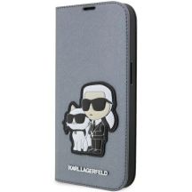 Etui Karl Lagerfeld Saffiano Karl&Choupette na iPhone 14 Pro Max - srebrne