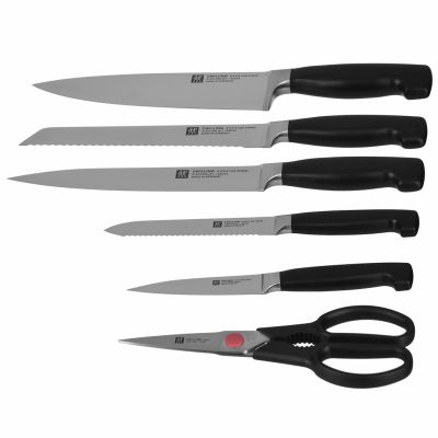 10. Zestaw noży  ZWILLING Four Star 35145-000-0 (Blok samoostrzący, Nożyczki, Nóż x 5)