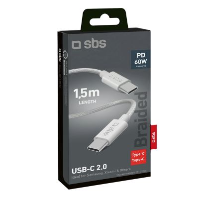 2. Kabel SBS TECABLETISSUETCCG USB-C - USB-C 1,5m 60W w oplocie - szary