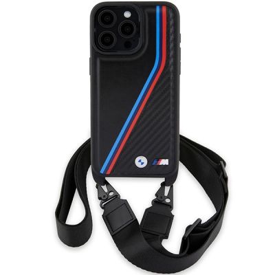 2. Etui BMW M Edition Carbon Tricolor Lines & Strap na iPhone 15 Pro Max - czarne