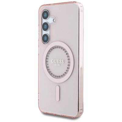 2. Etui Guess Rhinestones Printed Classic Logo MagSafe Samsung Galaxy S25 różowy