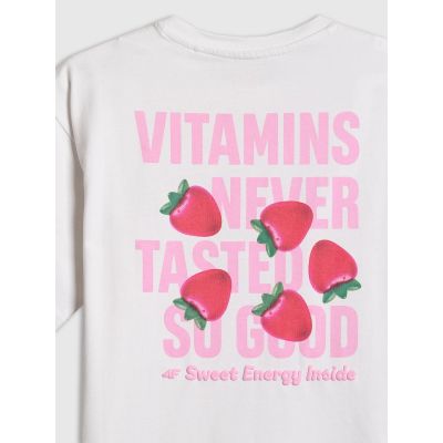 6. T-shirt loose z nadrukiem dziewczęcy 4F 4FJRSS26TTSHF3825-10S