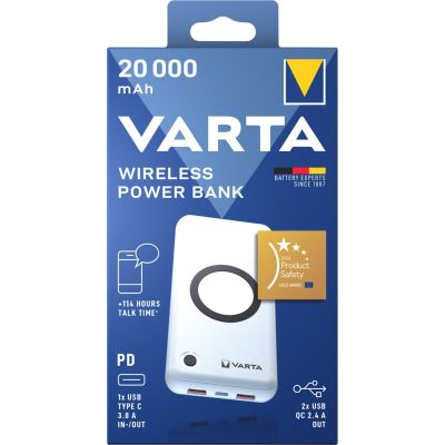 8. Varta 57909 101 111 bank mocy Litowo-polimerowy (LiPo) 20000 mAh Bezprzewodowe ładowanie Biały