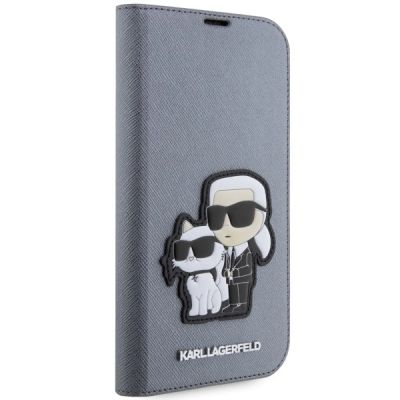 5. Etui Karl Lagerfeld Saffiano Karl&Choupette na iPhone 14 Pro Max - srebrne