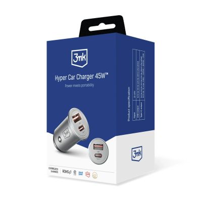 7. Ładowarka samochodowa 3mk Hyper Car Charger 45W USB-C USB-A - srebrna