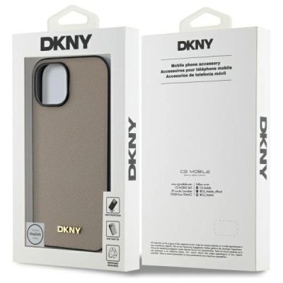8. Etui DKNY Grained Metal Logo MagSafe na iPhone 15 - beżowe