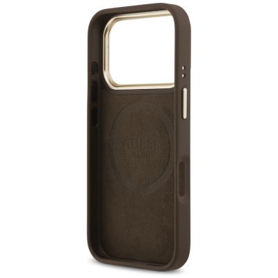 7. Etui Guess 4G Logo Plate MagSafe na iPhone 17 Pro - brązowe