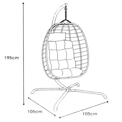 6. FOTEL WISZĄCY KOKON ZE STELAŻEM 195CM CIEMNO SZARY 120KG