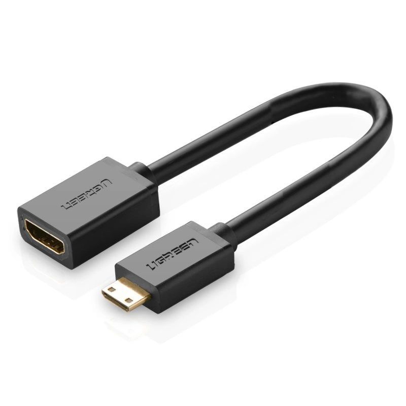 4. Ugreen kabel adapter przejściówka HDMI (żeński) - mini HDMI (męski) 4K 60 Hz Ethernet HEC ARC audio 32 kanały 22 cm czarny (20137)