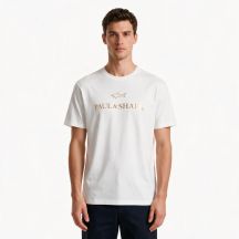 Paul&Shark T-shirt bawełniany męski biało-złoty 99311007-10E - klasyczny krój, logo