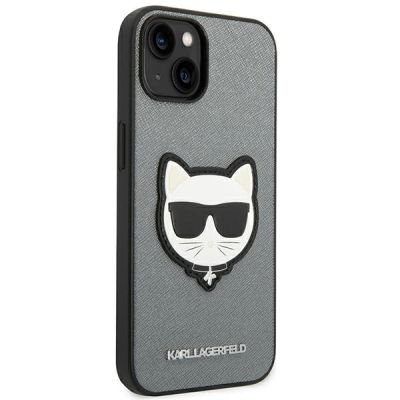 4. Etui Karl Lagerfeld Saffiano Choupette Head Patch na iPhone 14 - srebrne
