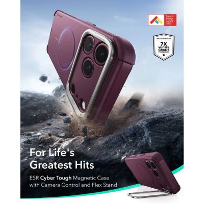 2. Etui ESR Cyber Tough Kickstand MagSafe na iPhone 18 Pro Max / 17 Pro Max - dark cherry
