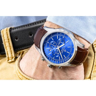 4. Zegarek Męski Giewont Chronograph Sapphire Srebrno Niebieski GW7650-A5