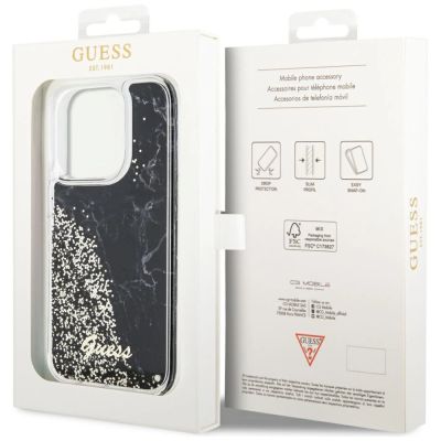 8. Etui Guess Liquid Glitter Marble na iPhone 14 Pro - czarne