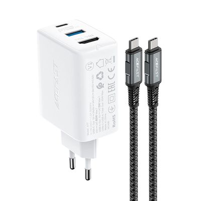2. Acefast 2w1 ładowarka sieciowa GaN 65W USB Typ C / USB, adapter przejściówka HDMI 4K@60Hz (zestaw z kablem) biały (A17 white)