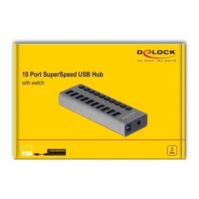 4. Delock Zewnętrzny USB 3.0 Hub z 10 portami i przełącznikami